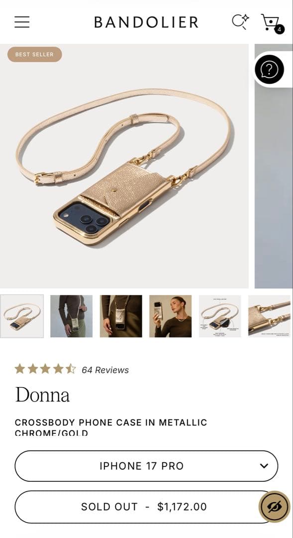 iPhoneアクセサリー BANDOLIER Donna iPhone17pro Gold