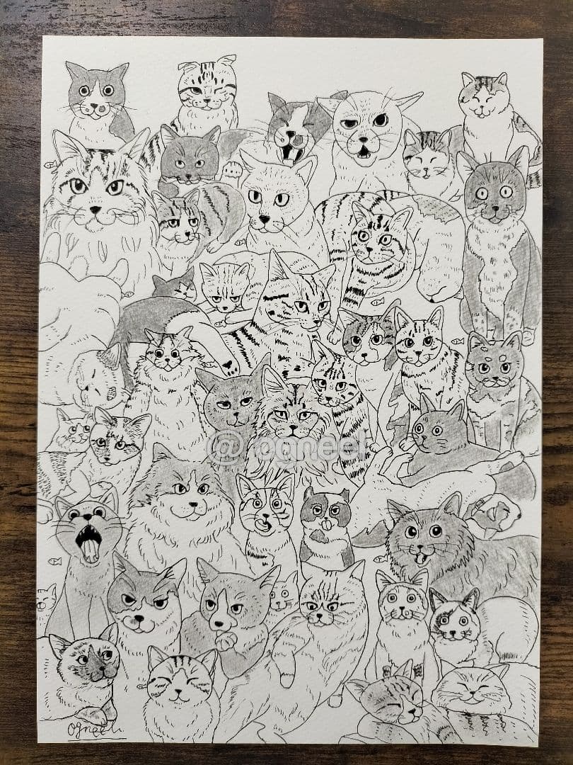 空*猫様 【第1弾　猫ちゃん大集合！】ペン画　原画　一点もの