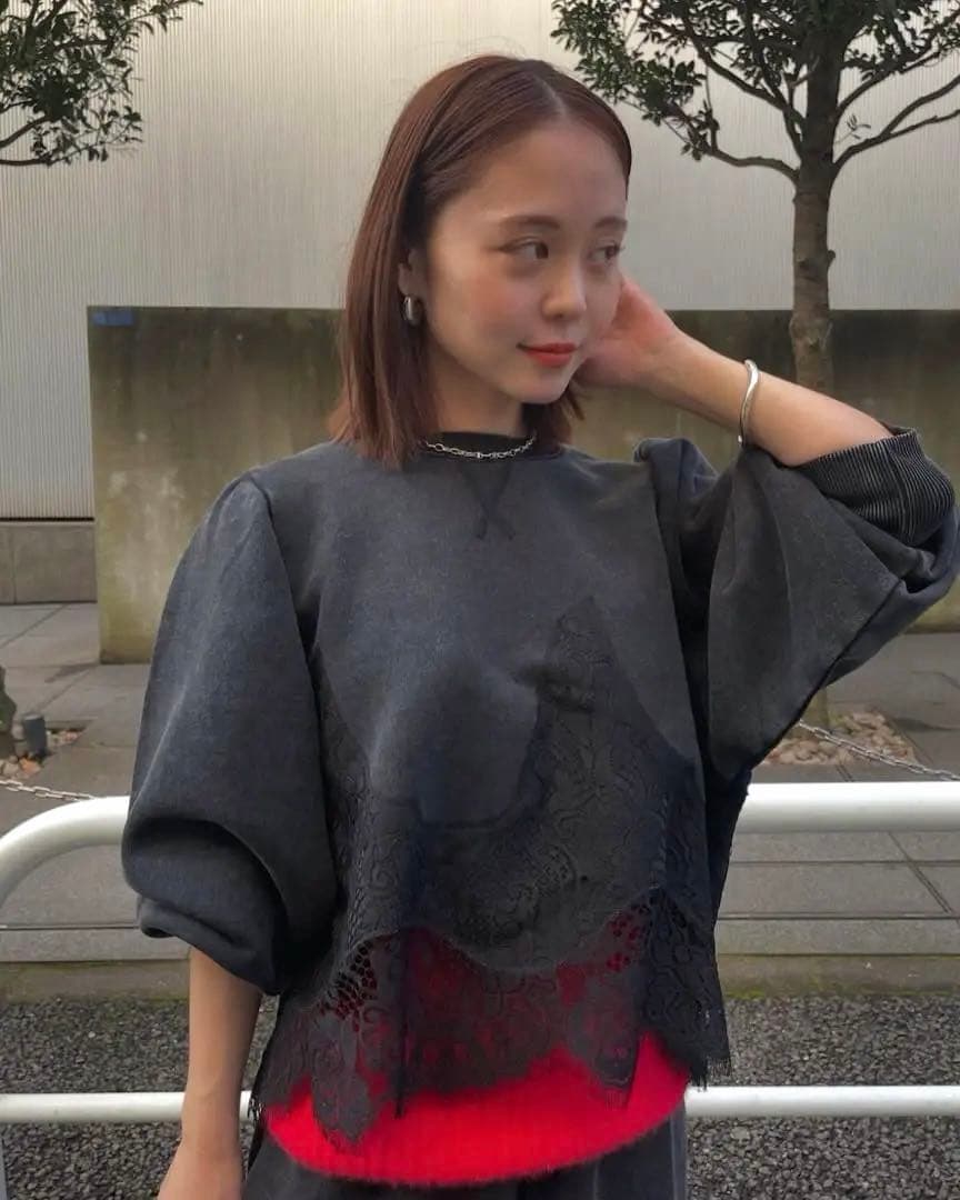 トップス AMERI CHEMICAL OVERDYE LACE SWEAT TOP