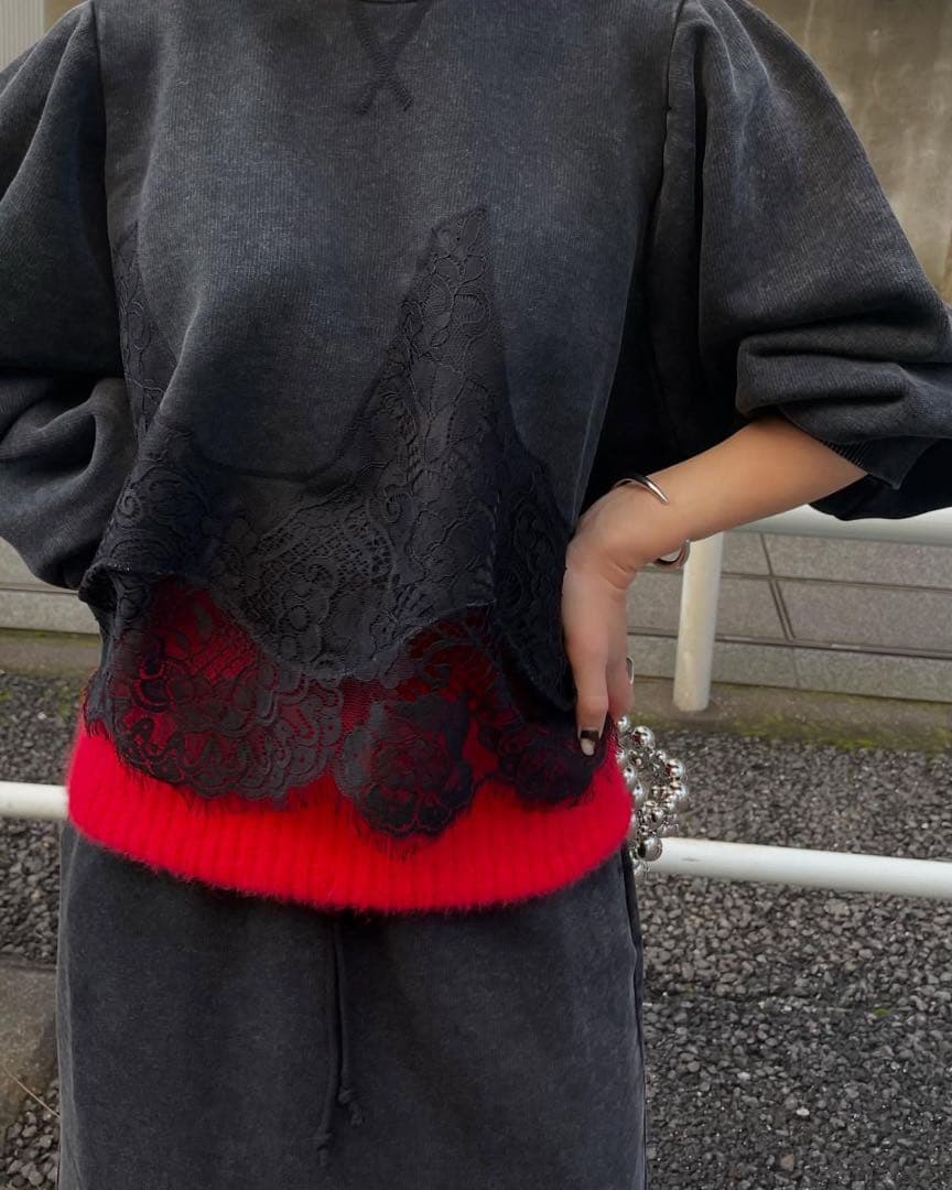 トップス AMERI CHEMICAL OVERDYE LACE SWEAT TOP