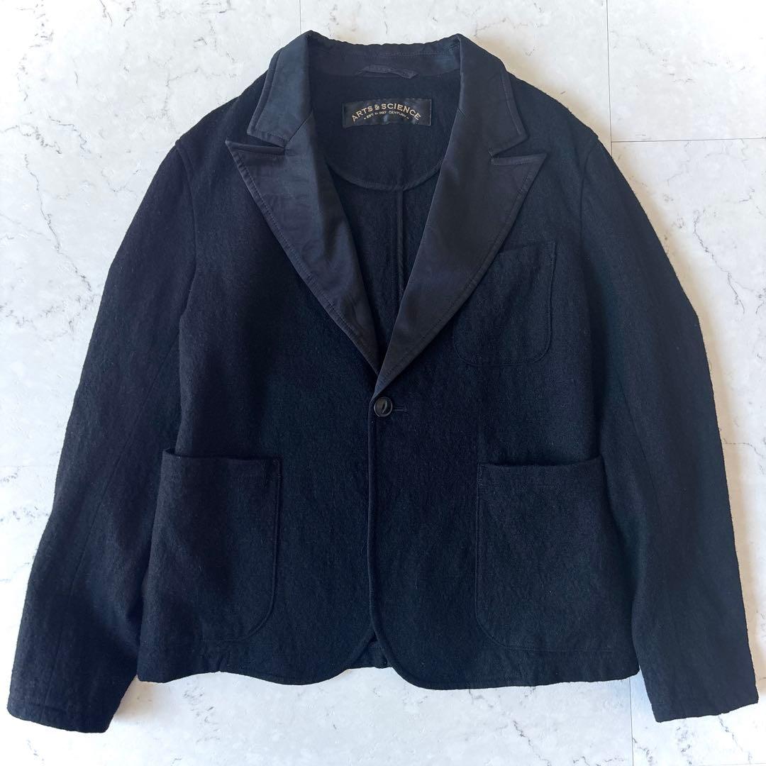 美品 アーツアンドサイエンス 日本製 縮絨ウールシルク テーラード ジャケット黒