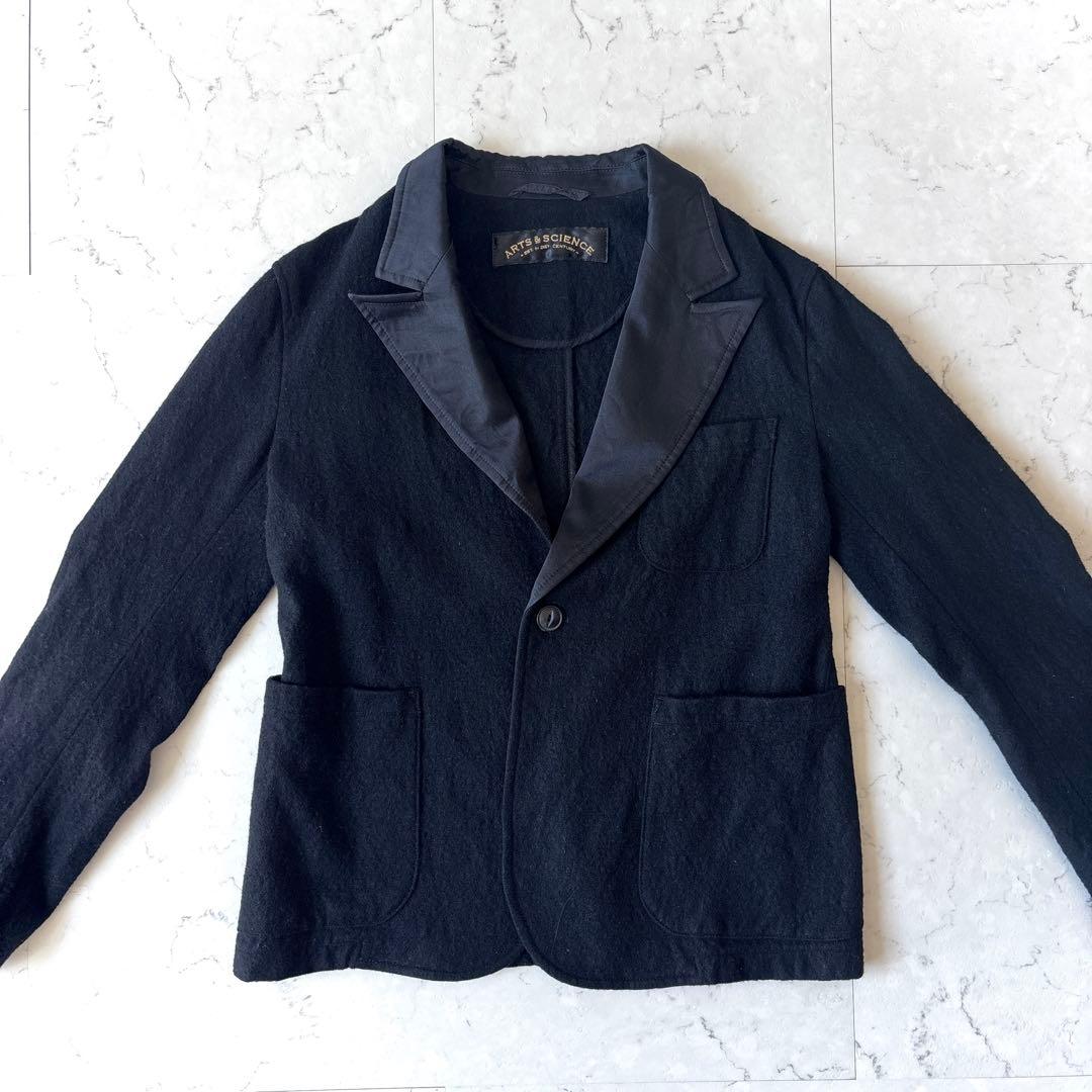 美品 アーツアンドサイエンス 日本製 縮絨ウールシルク テーラード ジャケット黒