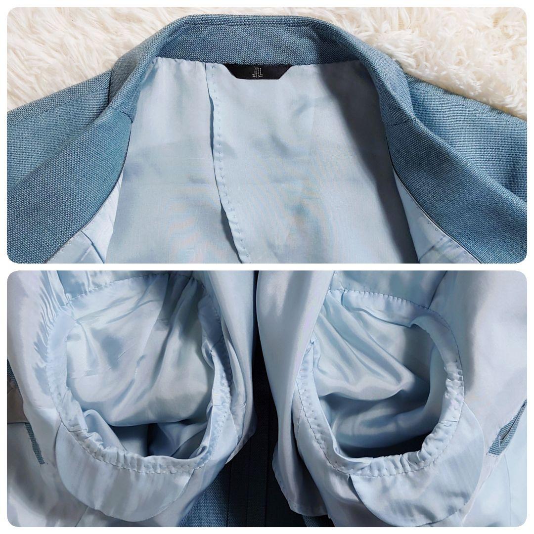 麻混　シルク混　ランバン　テーラードジャケット　背抜き　ロゴボタン　M相当