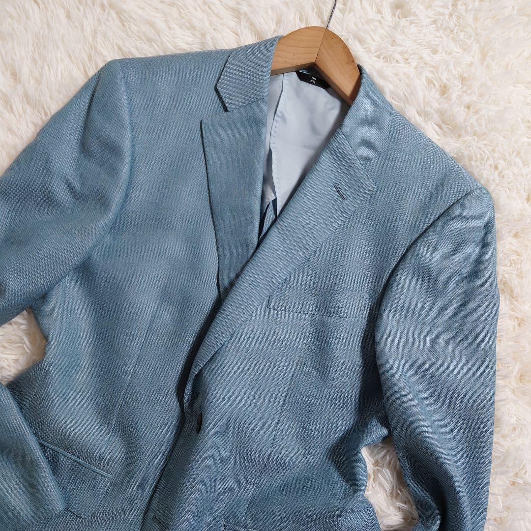 麻混　シルク混　ランバン　テーラードジャケット　背抜き　ロゴボタン　M相当