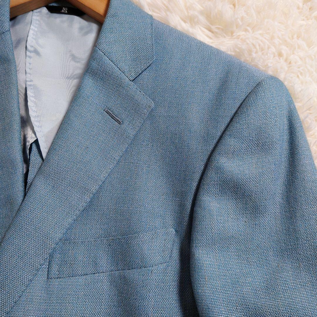 麻混　シルク混　ランバン　テーラードジャケット　背抜き　ロゴボタン　M相当