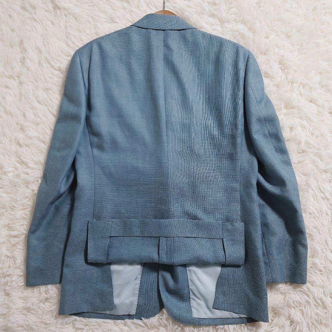 麻混　シルク混　ランバン　テーラードジャケット　背抜き　ロゴボタン　M相当