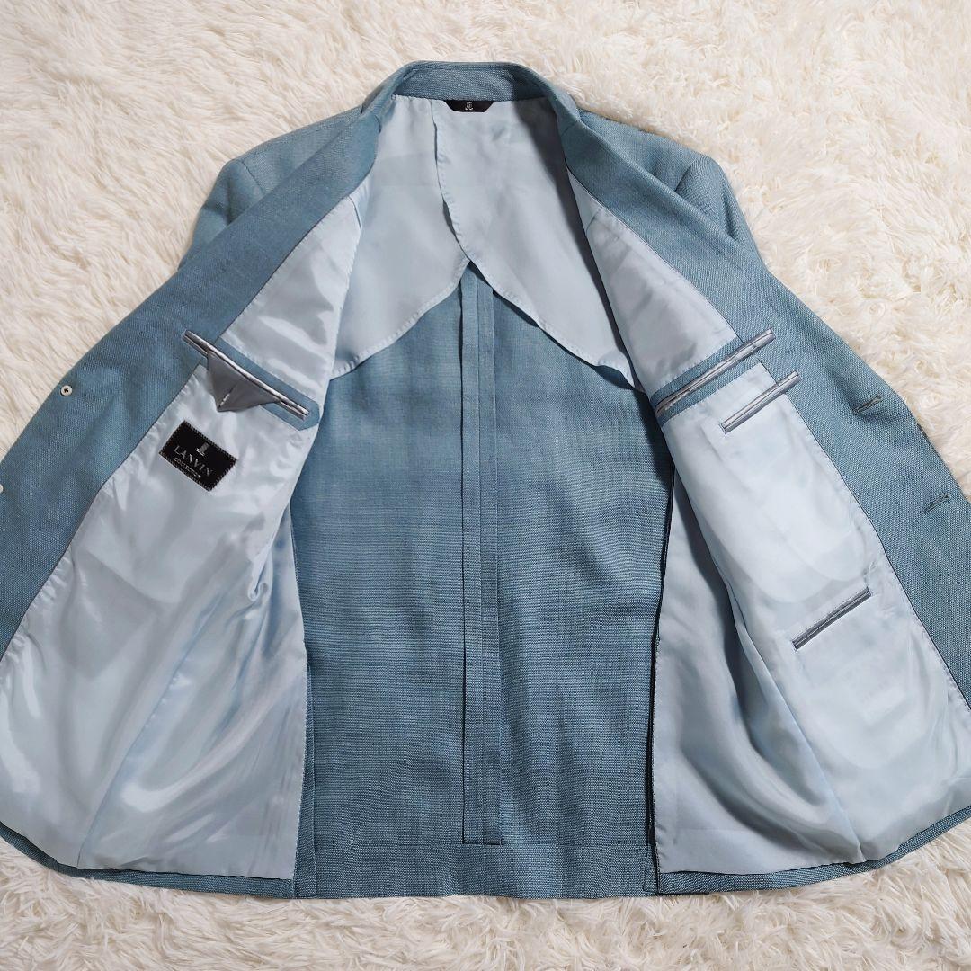 麻混　シルク混　ランバン　テーラードジャケット　背抜き　ロゴボタン　M相当
