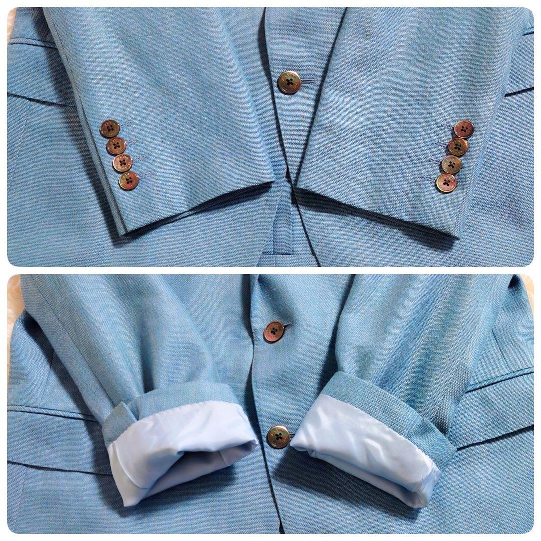 麻混　シルク混　ランバン　テーラードジャケット　背抜き　ロゴボタン　M相当