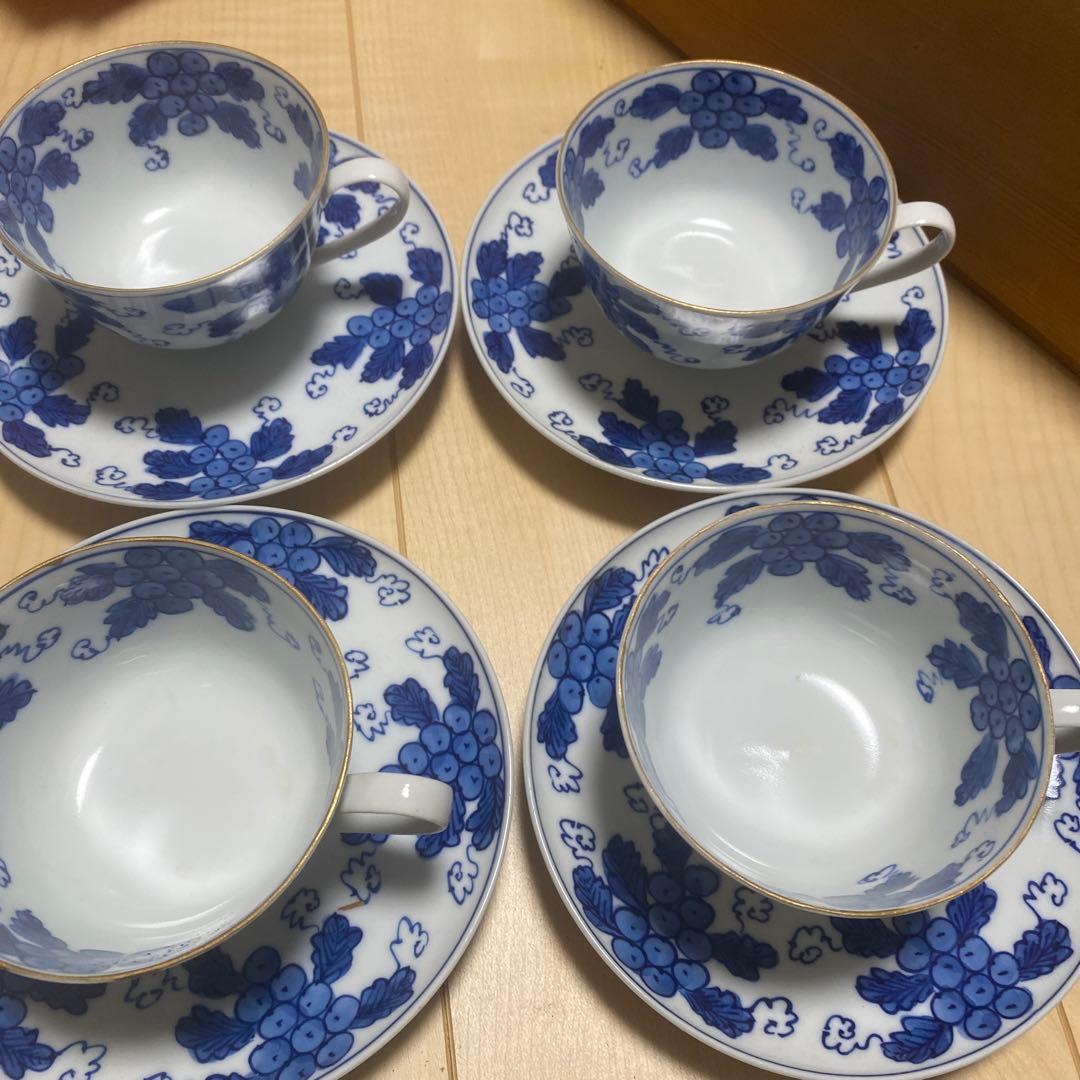 有田焼　源右衛門窯　染付葡萄　カップ・ソーサー6客セット