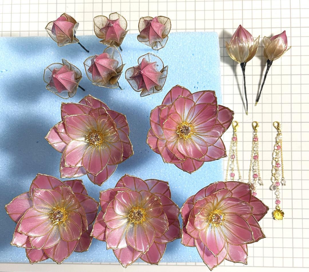 【碧　らくらく便】丸蓮5+つぼみ8セット【ピンクグラデ・ゴールドワイヤー】