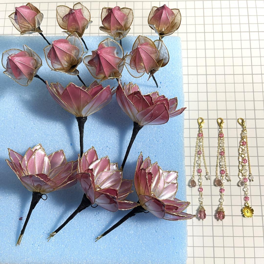 【碧　らくらく便】丸蓮5+つぼみ8セット【ピンクグラデ・ゴールドワイヤー】