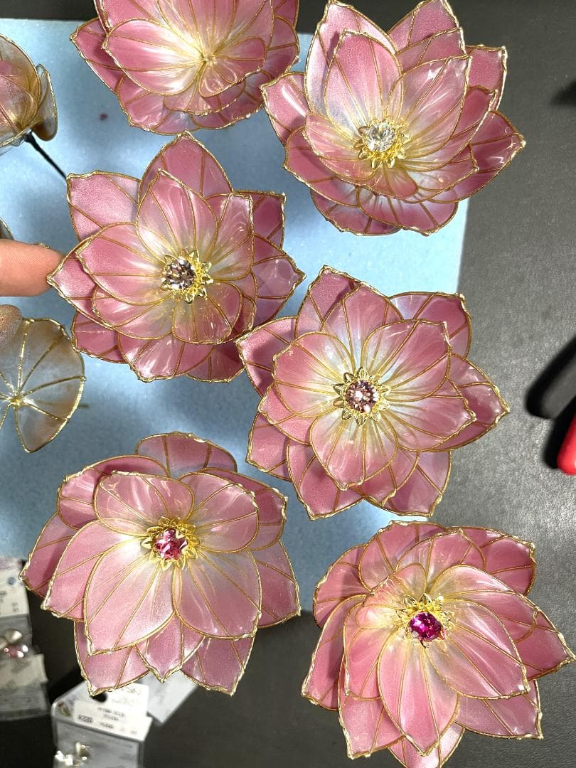 【碧　らくらく便】丸蓮5+つぼみ8セット【ピンクグラデ・ゴールドワイヤー】