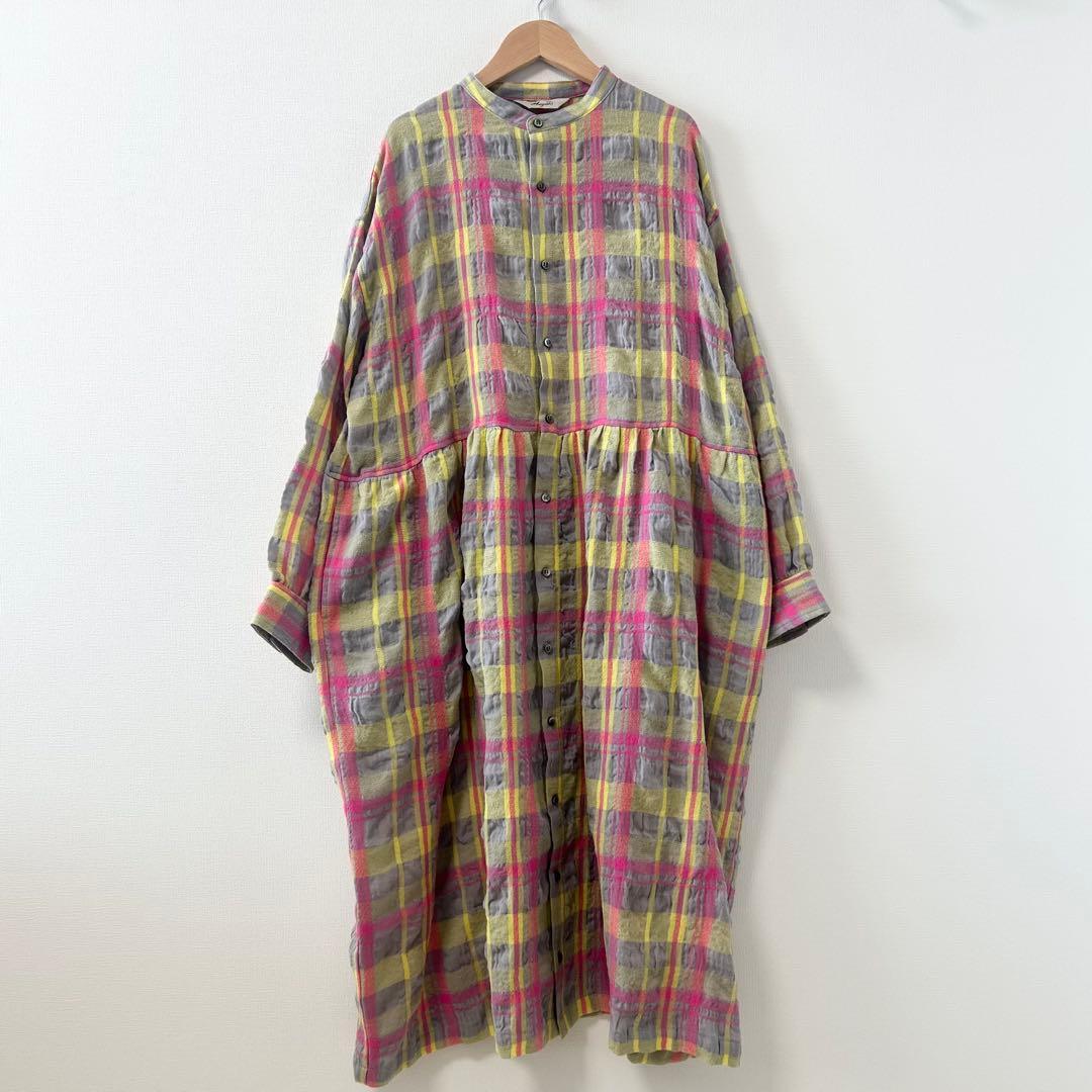 2025AW✨イチアンティークス　コットンウールタータンチェックシャツワンピース