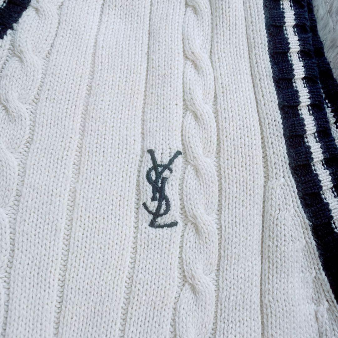 【イヴサンローラン】美品✨洗える ケーブルニット ベスト ロゴ刺繍入り