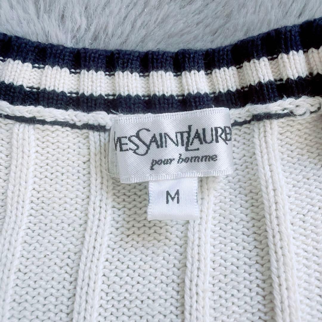 【イヴサンローラン】美品✨洗える ケーブルニット ベスト ロゴ刺繍入り