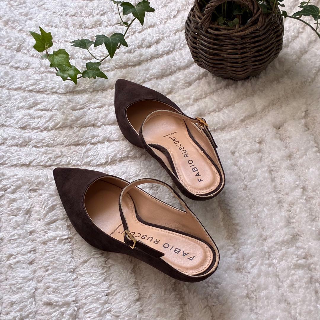 FABIO RUSCONI ブラウン ポインテッドトゥ　ミュール　パンプス37