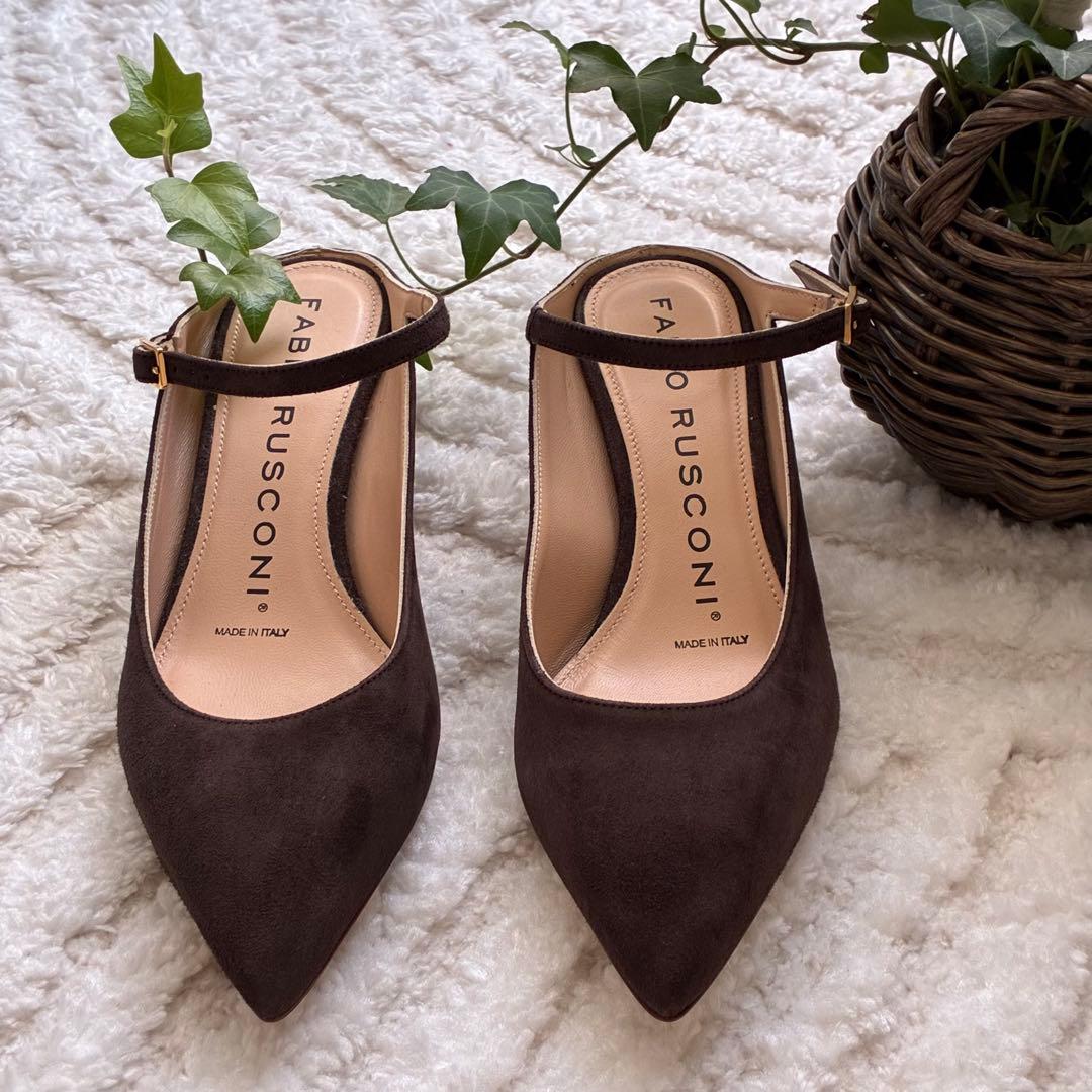 FABIO RUSCONI ブラウン ポインテッドトゥ　ミュール　パンプス37