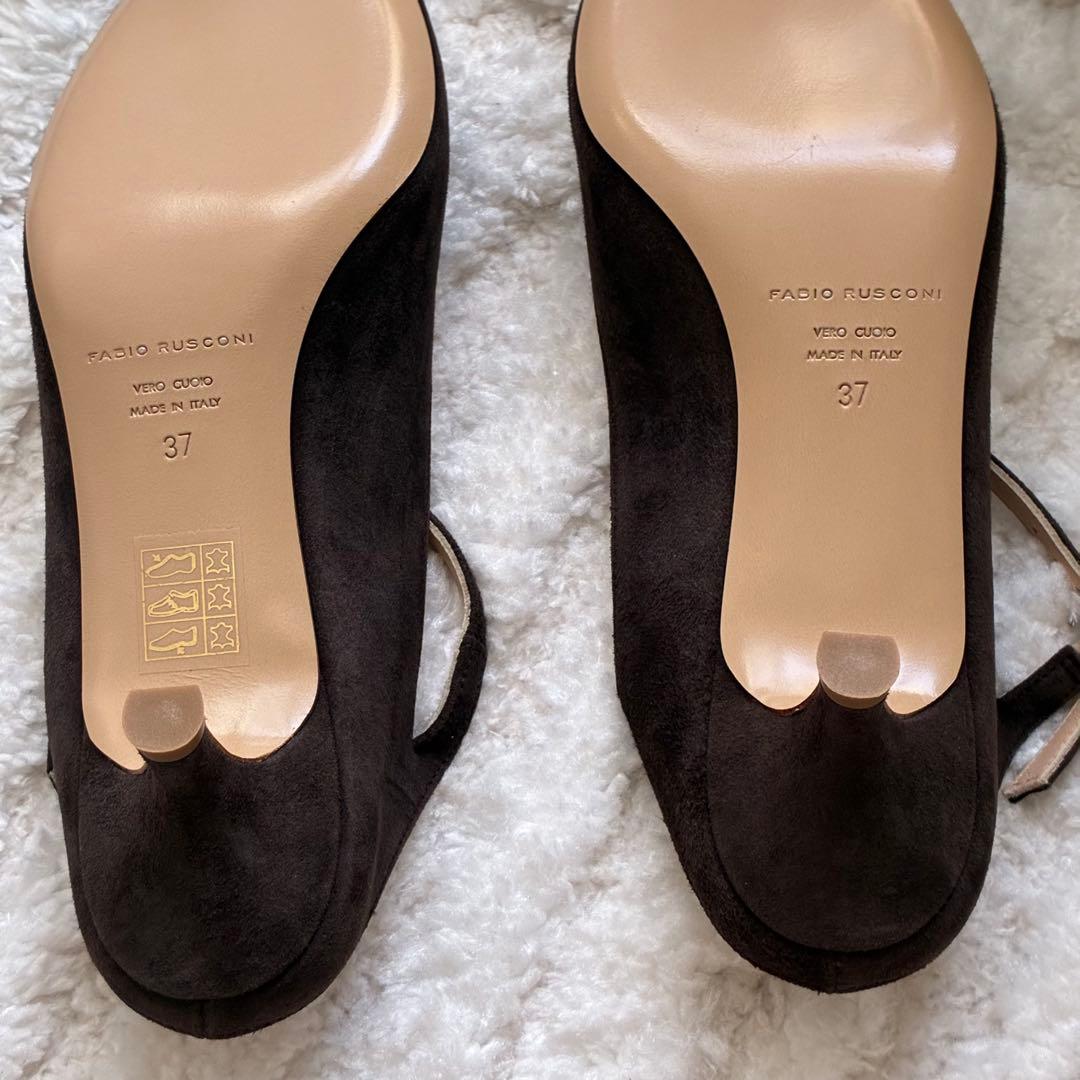 FABIO RUSCONI ブラウン ポインテッドトゥ　ミュール　パンプス37