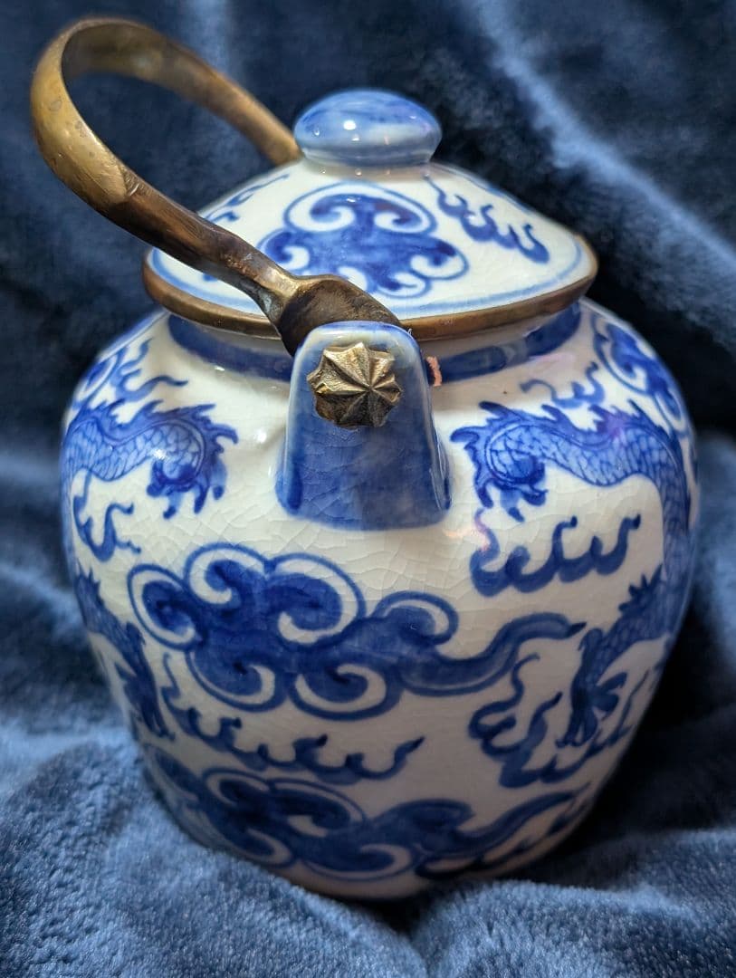 優*希様 中国古美術 大清順治年製 古染付 雲龍文水注 急須 骨董 中国南京焼