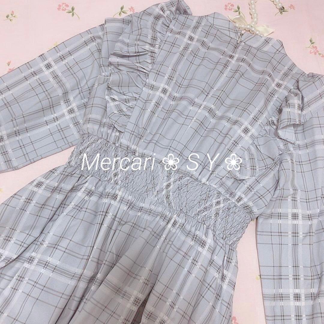 ❤︎4点セット❤︎ evelyn オリジナルチェックワンピース、水色界隈、量産型♩