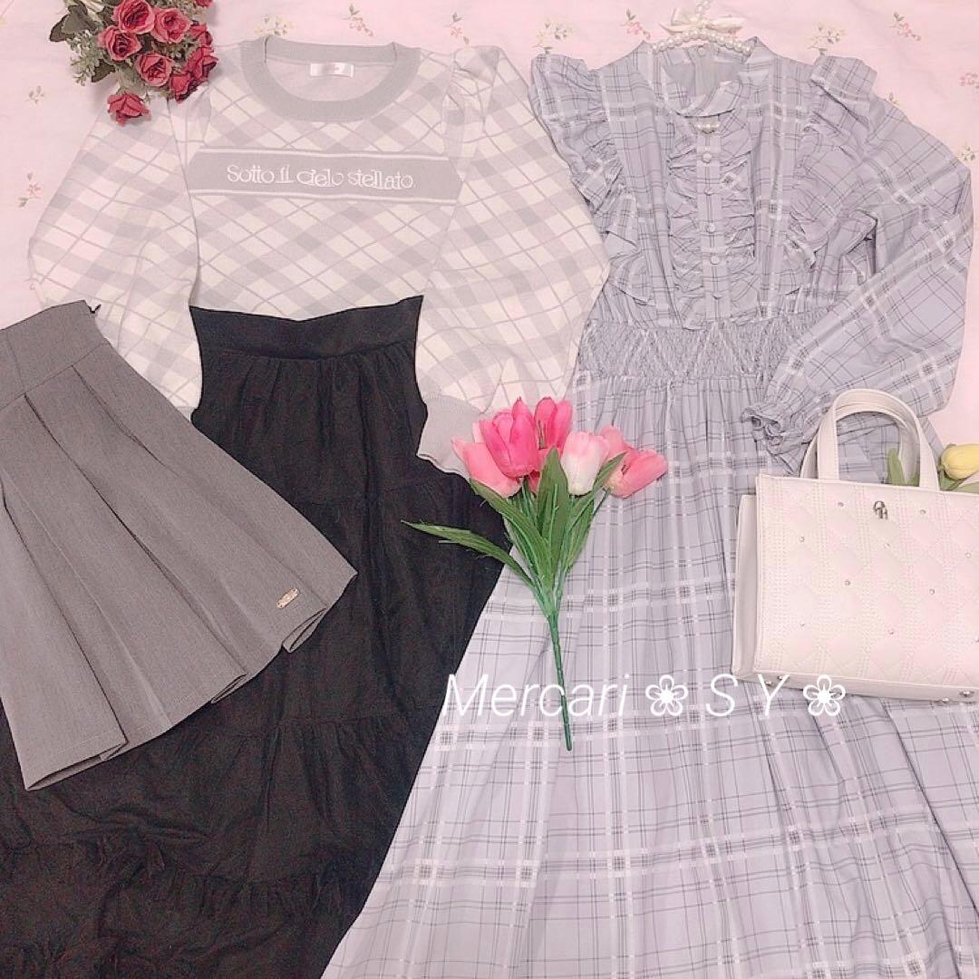 ❤︎4点セット❤︎ evelyn オリジナルチェックワンピース、水色界隈、量産型♩