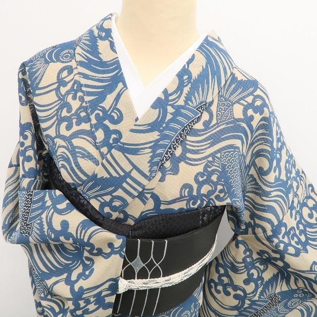 新品 竺仙 流水に鯉 仕立て上がり 夏着物 仕付糸付 綿紅梅 高級浴衣 6219