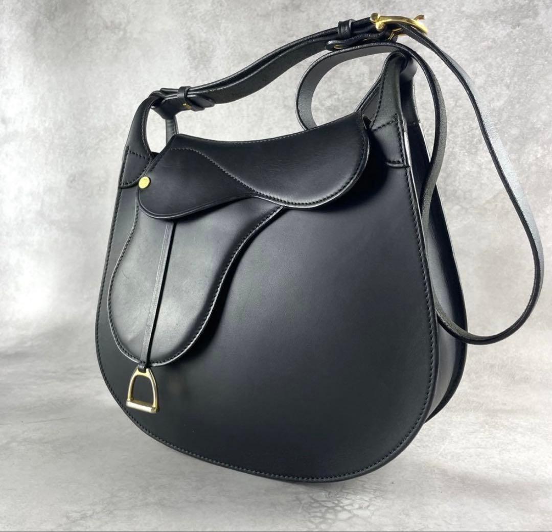 美品 SOMES ソメス サドルバッグ ショルダーバッグ 金具 レザー ブラック