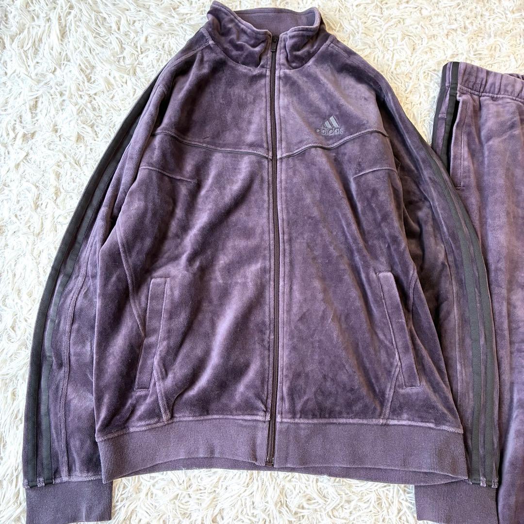 アディダス ベロア ジャージ セットアップ ダークパープル 大きいサイズ XL