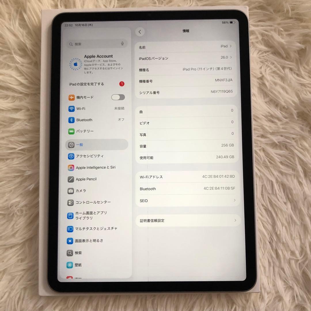 【完動品】iPad Pro 11 第4世代 256GB 【すぐ発送】