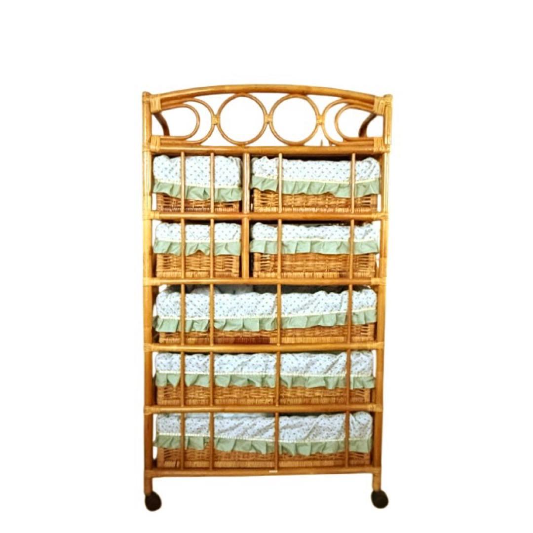 5段収納チェスト　キャスター付　天然素材　高さ約120cm　大型