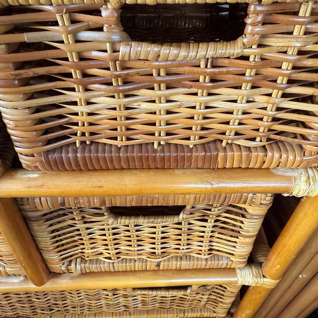 5段収納チェスト　キャスター付　天然素材　高さ約120cm　大型