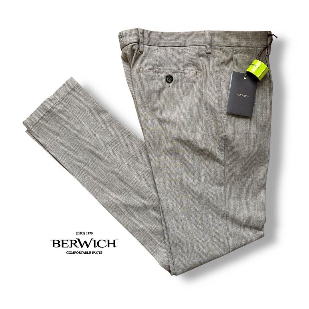 新品未使用/3.5万円/BERWICH/フェードベージュグレンチェックパンツ