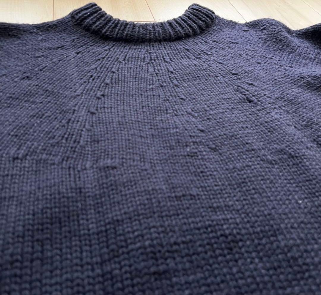 COMOLI　ハンドクルーネックニット　モヘア　シルク混　ダークネイビー