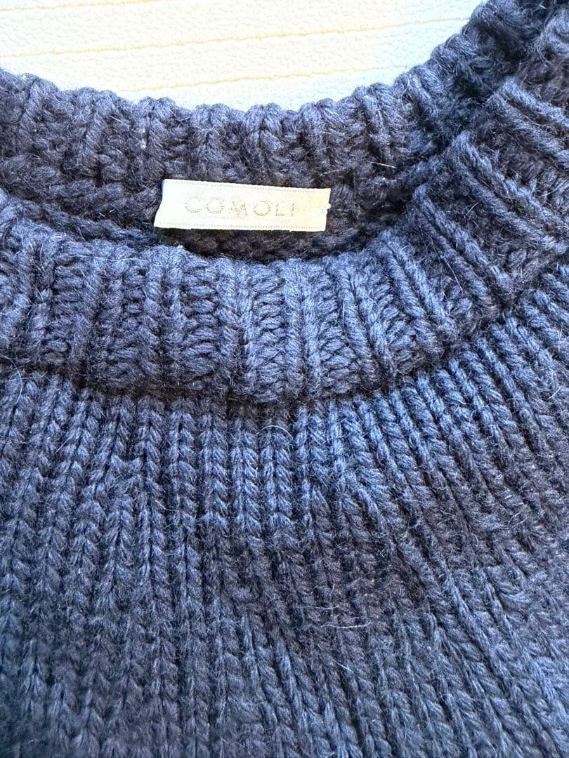 COMOLI　ハンドクルーネックニット　モヘア　シルク混　ダークネイビー