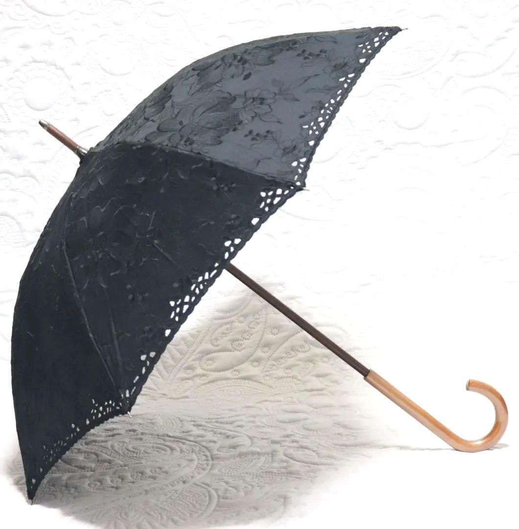新品【長傘 日傘】抜け感 豪華 総刺繍 高級日傘 木製 日本製 黒