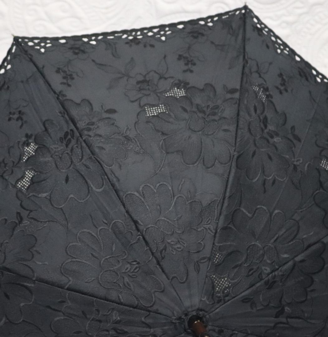 新品【長傘 日傘】抜け感 豪華 総刺繍 高級日傘 木製 日本製 黒