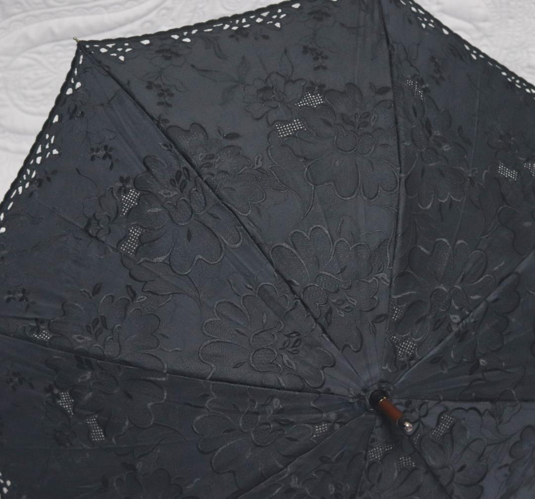 新品【長傘 日傘】抜け感 豪華 総刺繍 高級日傘 木製 日本製 黒