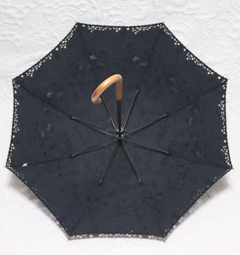 新品【長傘 日傘】抜け感 豪華 総刺繍 高級日傘 木製 日本製 黒