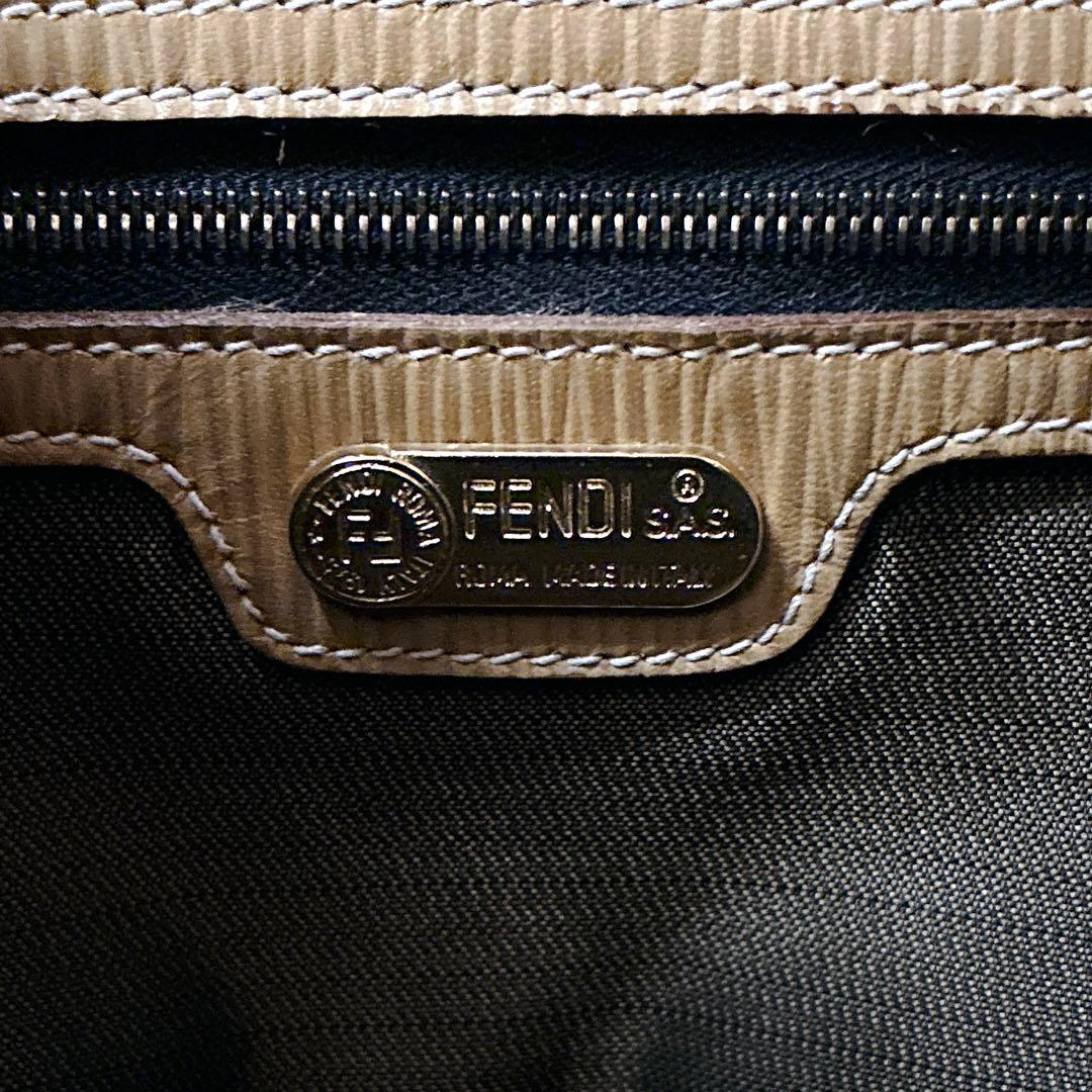 フェンディ ハンドバッグ ペカン バケツ型 キャンバス レザー ストライプ 希少