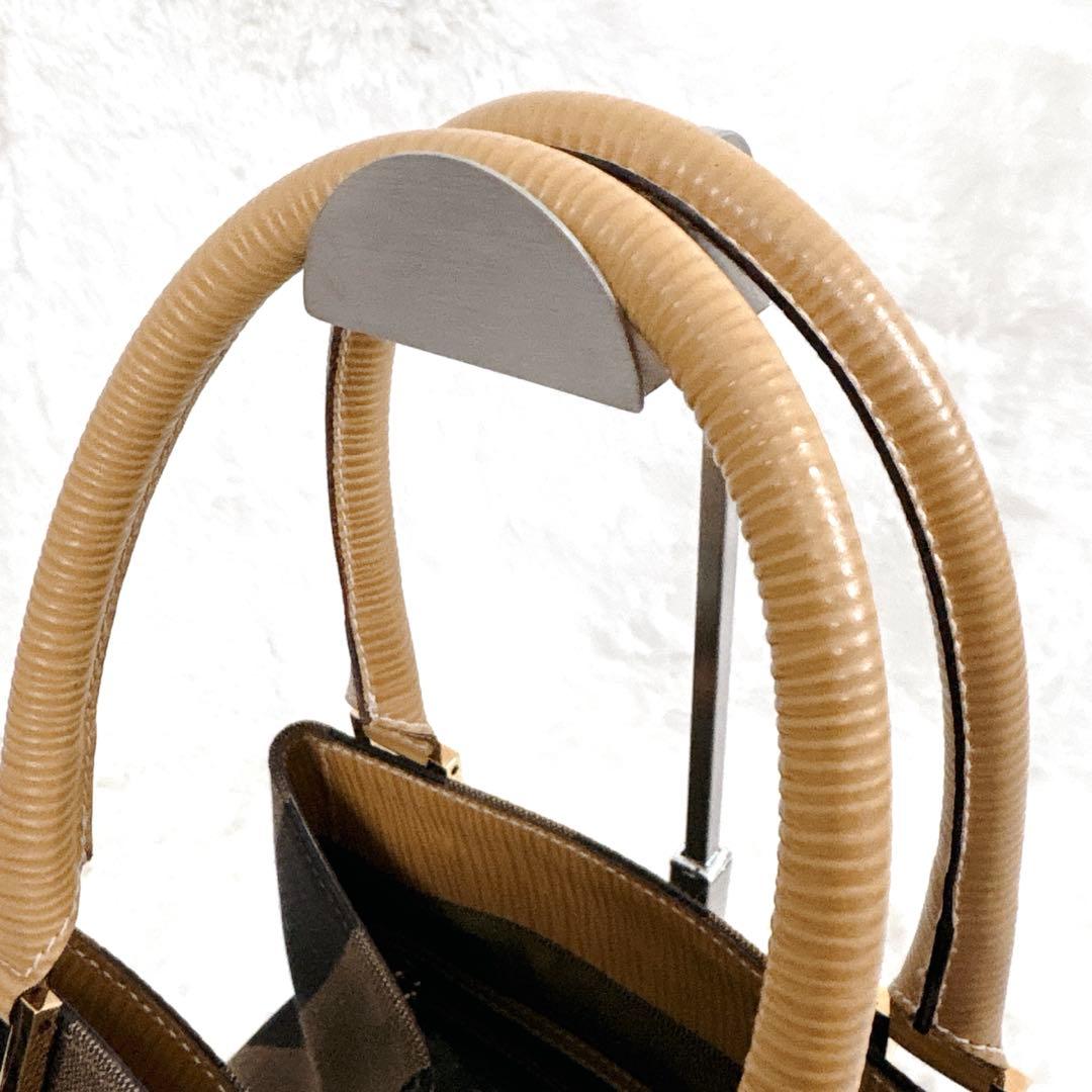 フェンディ ハンドバッグ ペカン バケツ型 キャンバス レザー ストライプ 希少