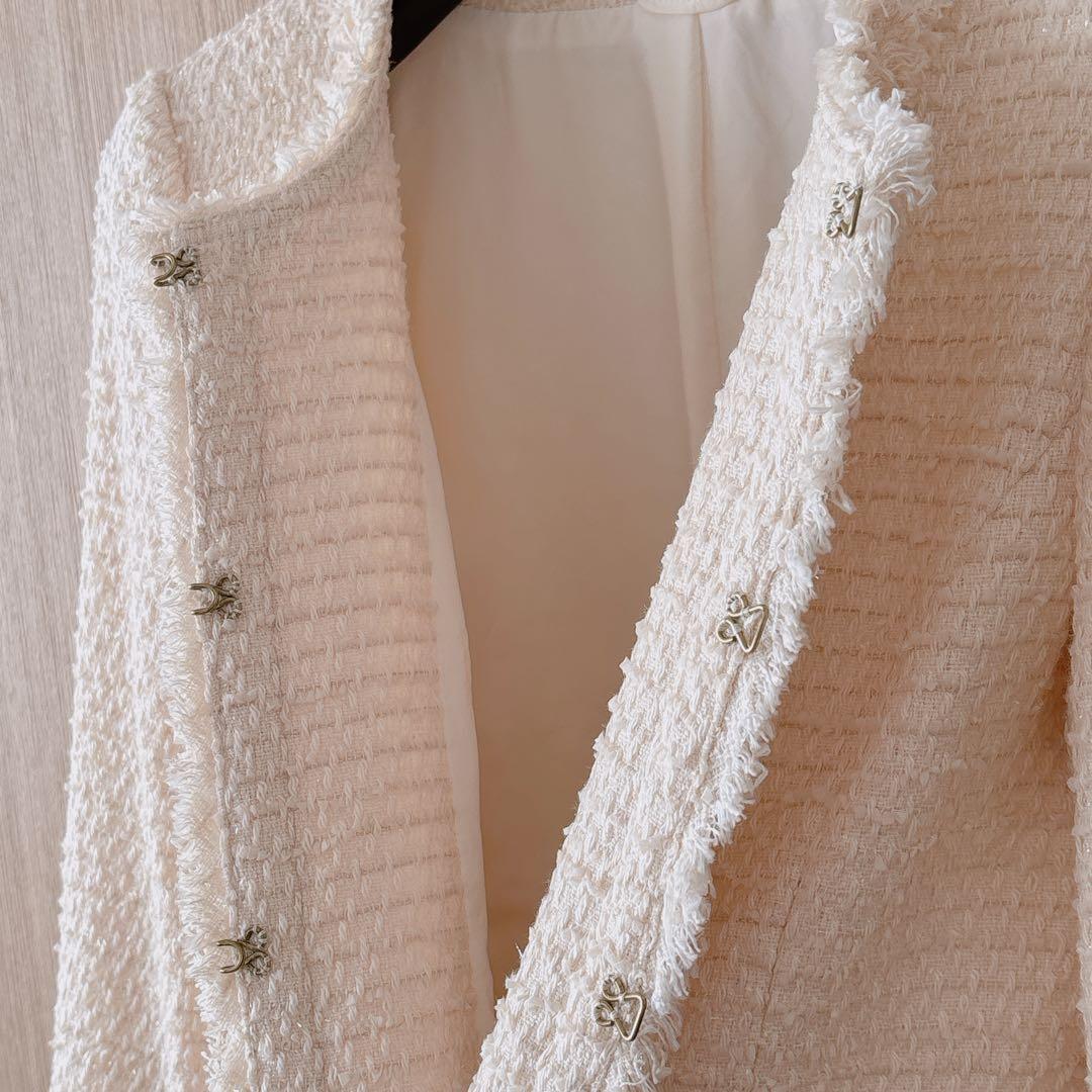 【1200】アナイ　ツイードノーカラージャケット　アイボリー 36 フォーマル