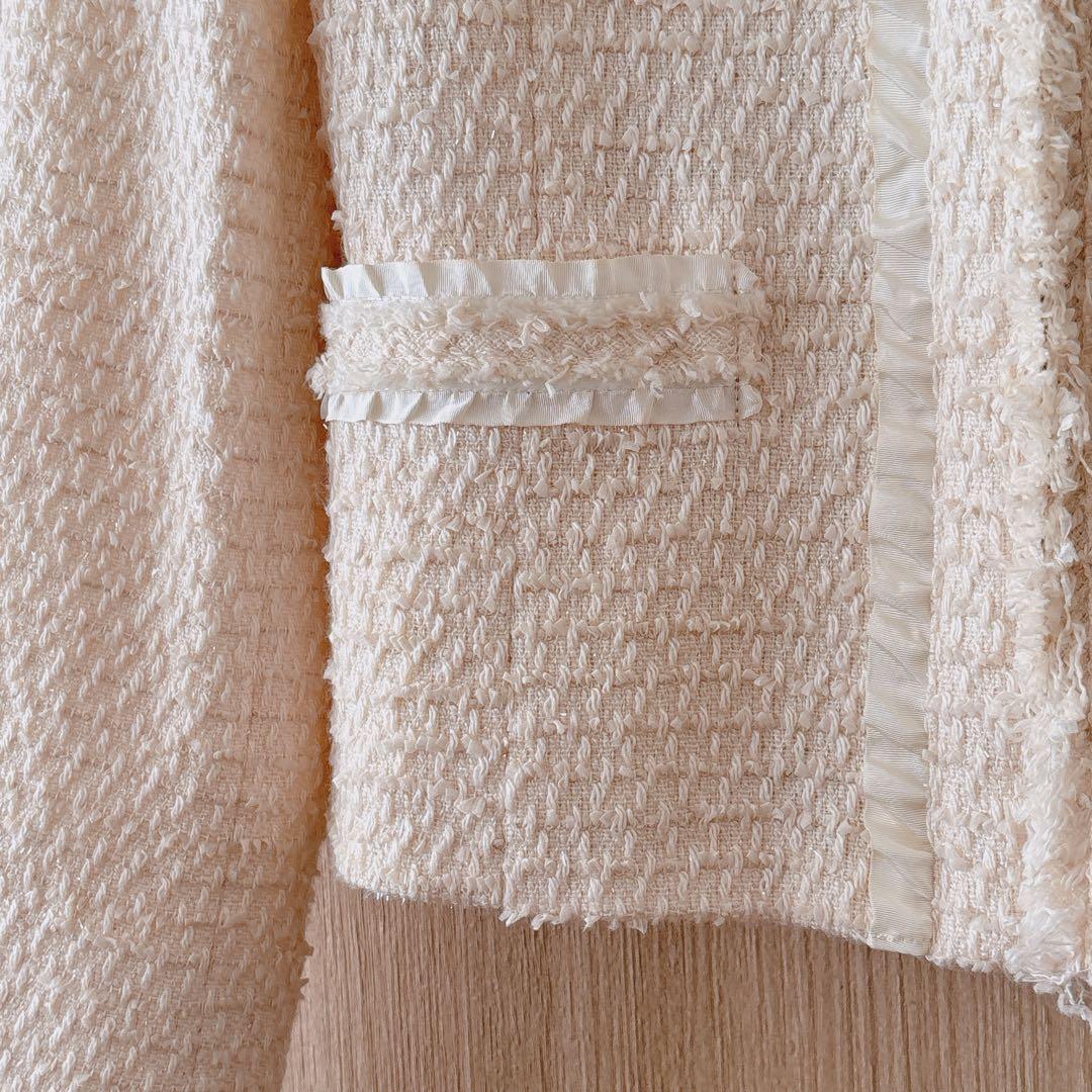 【1200】アナイ　ツイードノーカラージャケット　アイボリー 36 フォーマル