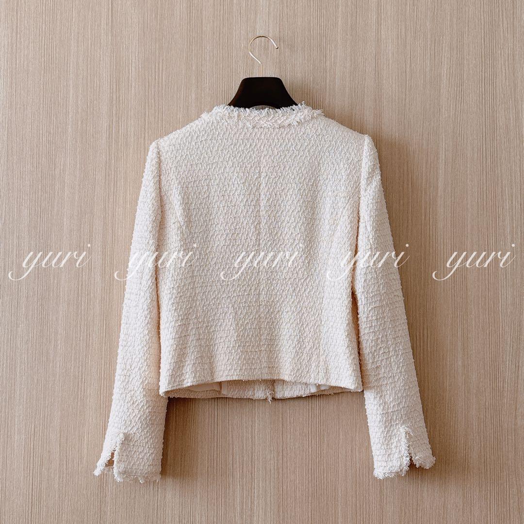 【1200】アナイ　ツイードノーカラージャケット　アイボリー 36 フォーマル