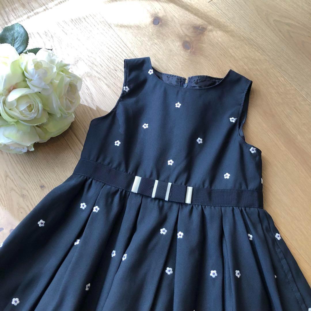 新品 組曲 ワンピース 90-100 花柄刺繍 ネイビー　フォーマル