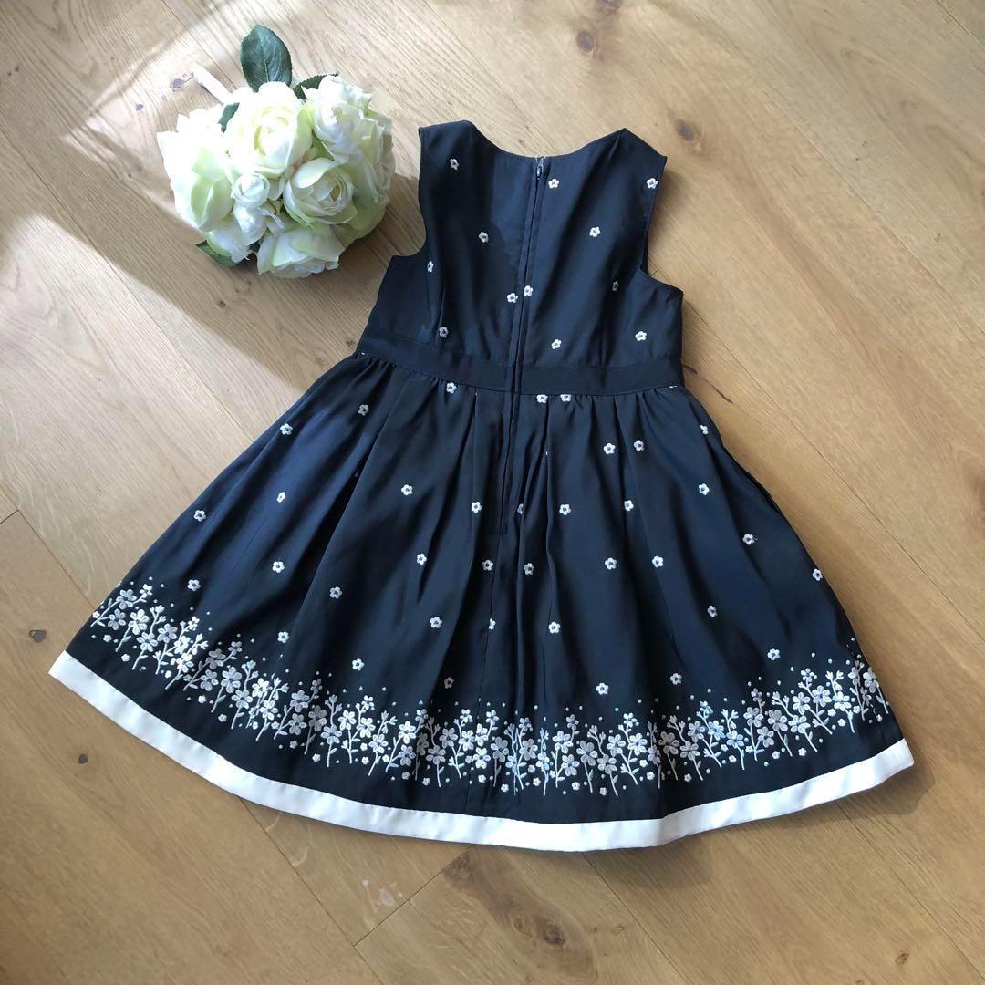 新品 組曲 ワンピース 90-100 花柄刺繍 ネイビー　フォーマル