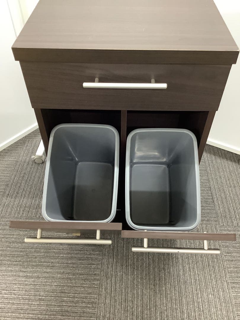 2分別可能なゴミ箱 ペールボックス 木目調 ダストボックス キャスター付き