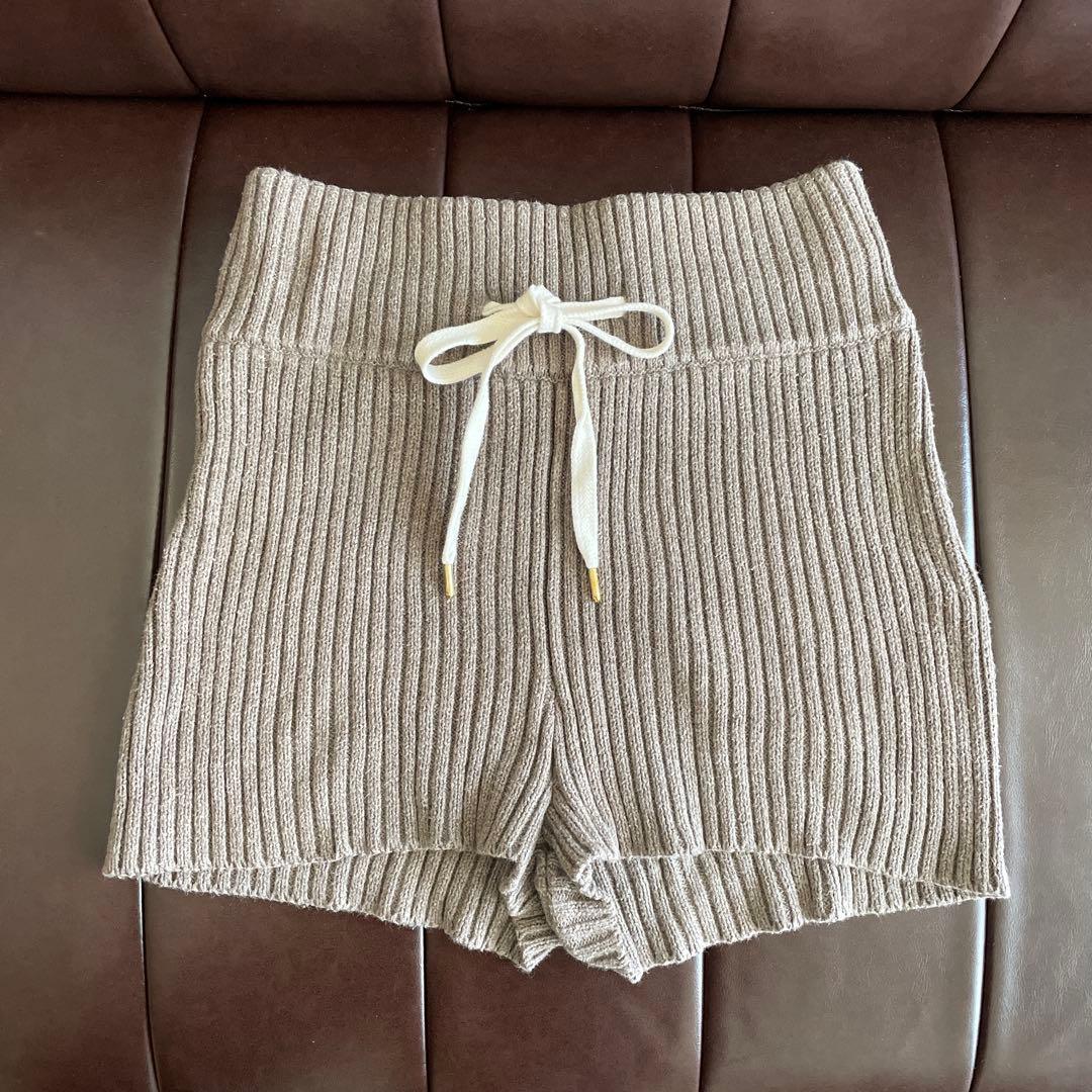 juemi ニット ショーパン リブ編み ベージュ ブラウン ショートパンツ