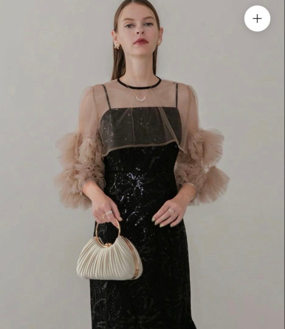 フラワースパンコールチュールフリルスリーブIラインワンピース