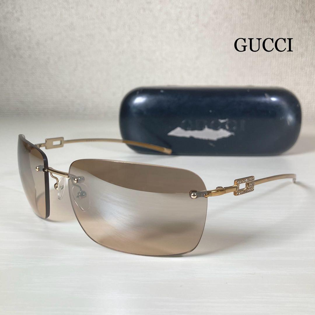 GUCCI グッチ サングラス ラインストーン Gロゴ ケース付 リムレス