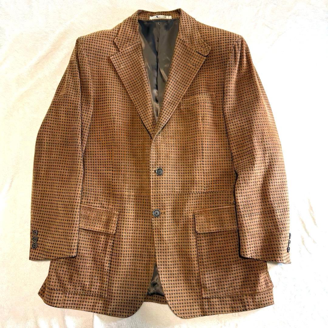 アクアスキュータム 羊革 ラムレザー ヌバック 千鳥格子 ジャケット 激レア L